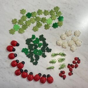 Scrapbooking Embellishments Ladybugs, Shamrocks, Roses, Grasshoppers